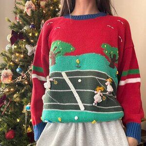 Vintage knit novelty tennis sweater